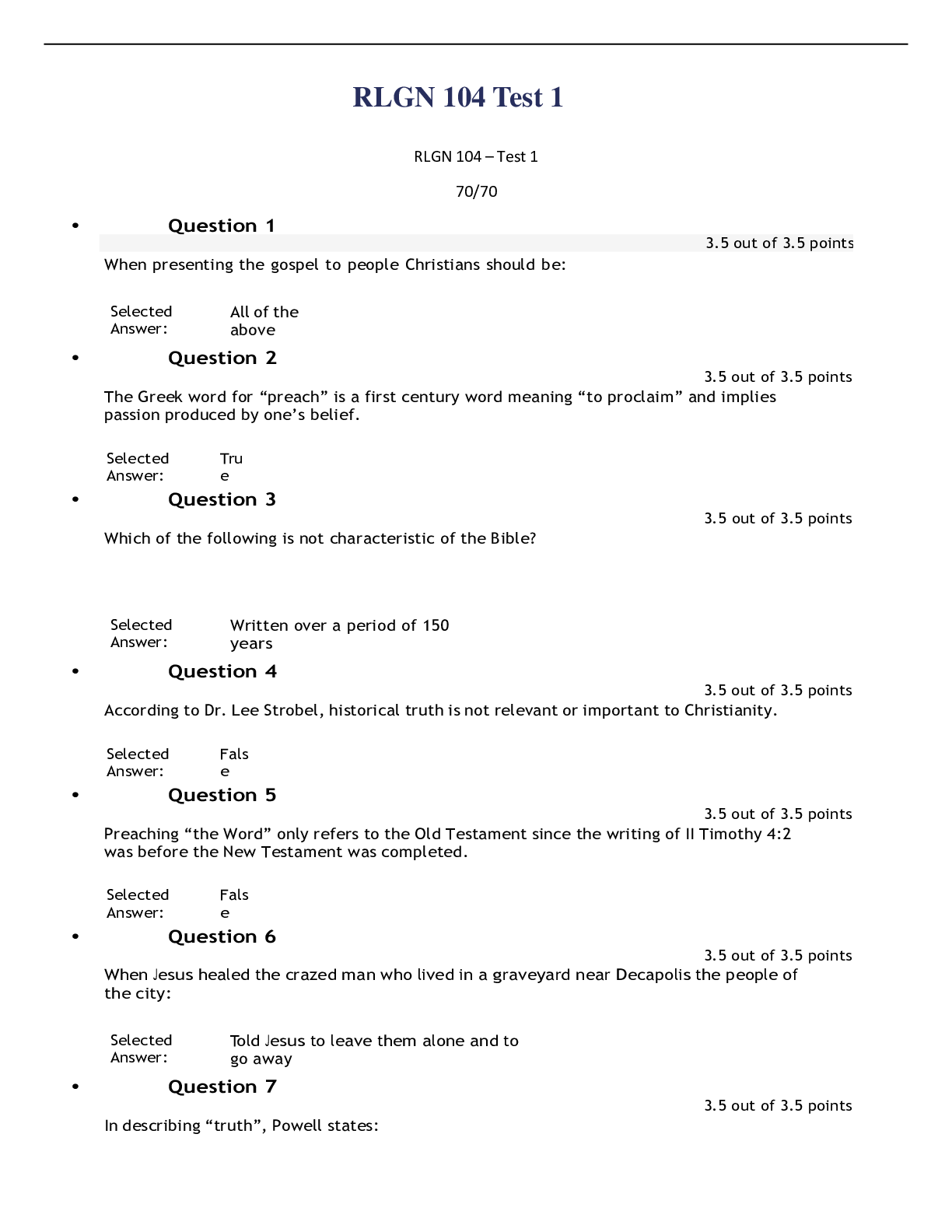 Preview of RLGN 104 Test 1 (3 Versions) / RLGN 104 Test 1 / RLGN 104 Quiz 1 (Latest-2021): Christian